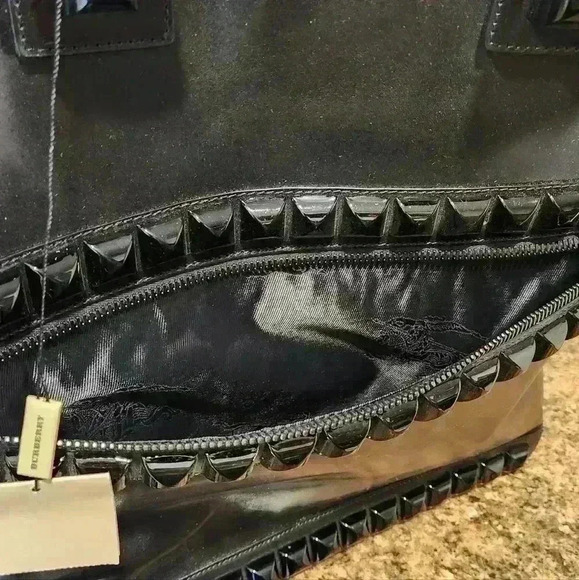 SOLD!! Burberry Men's Black Glazed Leather Studded Tote $1330 - Picture 8 of 16